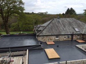 Cold applied liquid coating on flat roofing