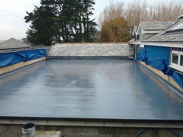 fibreglass flat roof finished with graphite grey resin topcoat