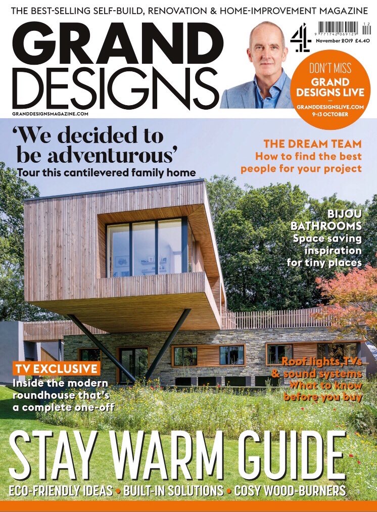 Building with flat roof on the cover of a Grand Designs magazine